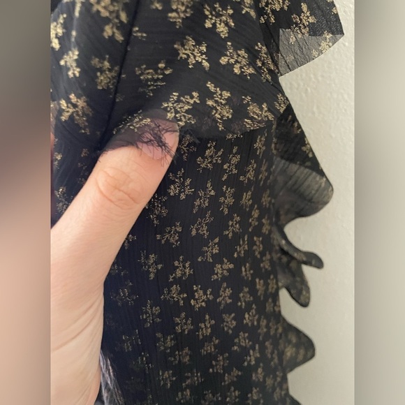 AllSaints Darell Black Gold Ruffle Dress Metallic UK 10 US 6 Babydoll Women’s - Picture 3 of 11